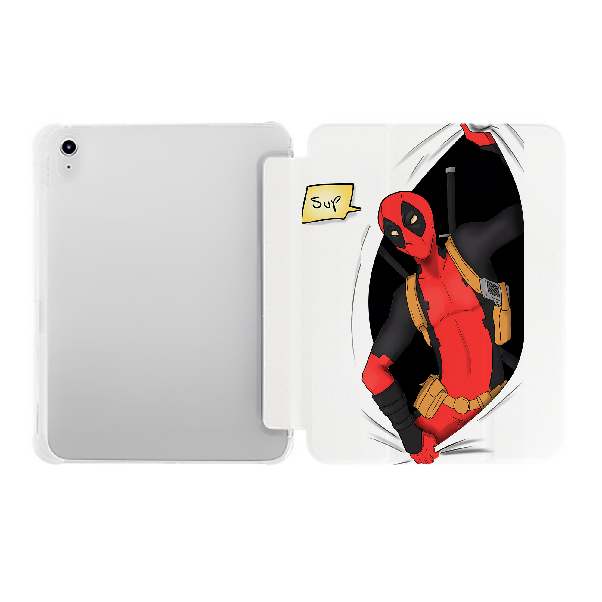 （画像用） Deadpool デッドプール IPad ケース ペン収納付き 三つ折りスタンド PUレザー×シリコン 対応機種9.5/10.5/10.9インチ